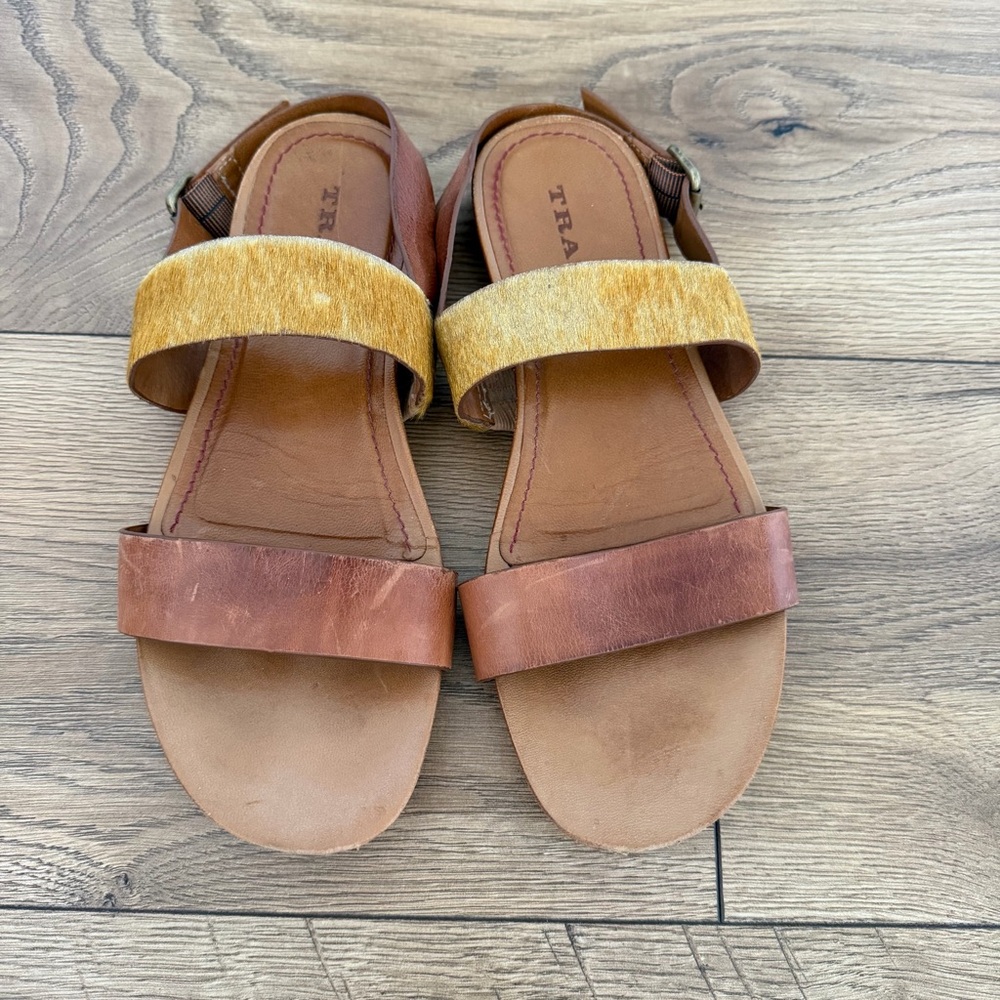 Trask Leather Sandals Women 8 Brown Haircalf Flat Made in Brazil
